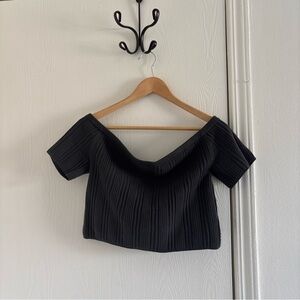Aerie Reversible Ribbed Cropped Top Women’s Sz XL Dark Gray Off Shoulder Sweater